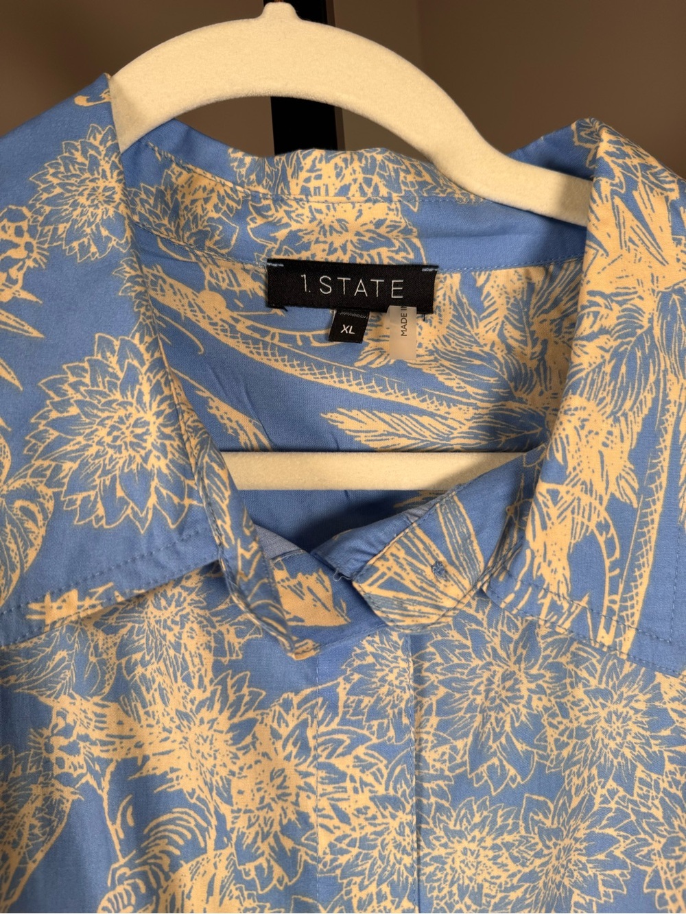 1.STATE XL Blue Cream Tropical Print Tie Waist Maxi Dress NWT - Picture 3 of 8